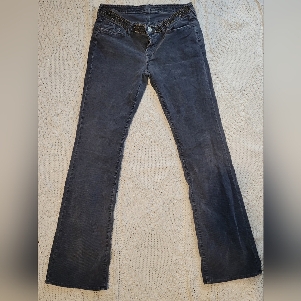Gray/blue Flare Corduroy With Studded Waist Band